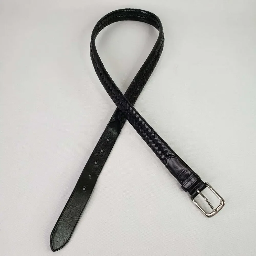 Coach Adjustable Braided Black Leather Belt Men’s Size 40” Silver Buckle